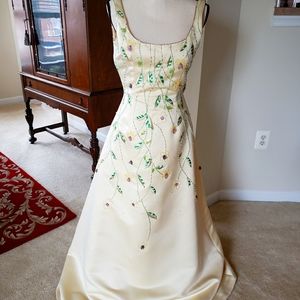 Exquisite pale yellow beaded formal gown